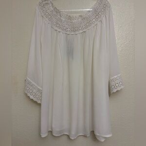 Angel Heart Boutique White Lace Crochet Pullover Tunic Blouse Boat Neck 2X
